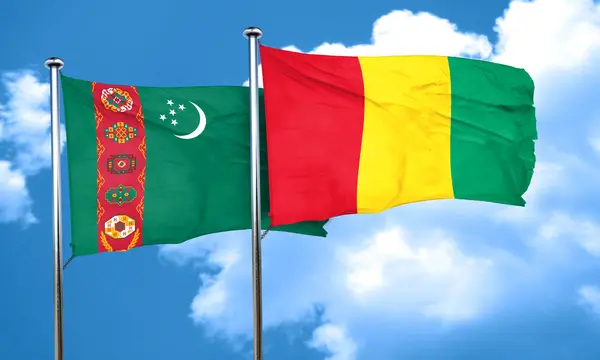 Turkmenistan flag with Guinea flag, 3D rendering — Stock Photo, Image