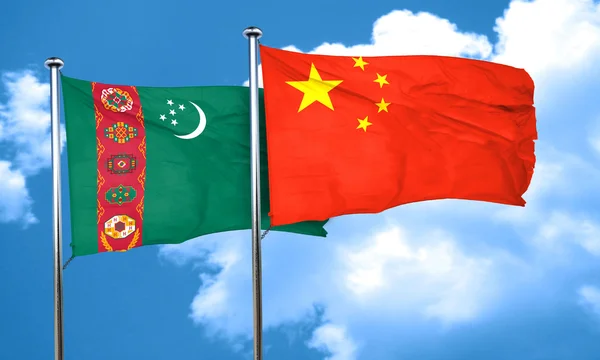 Turkmenistan flag with China flag, 3D rendering — Stock Photo, Image