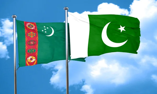 Флаг Туркменистана с флагом Пакистана, 3D рендеринг — стоковое фото