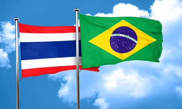 Bandera de Tailandia con bandera de Brasil, representación 3D —  Fotos de Stock