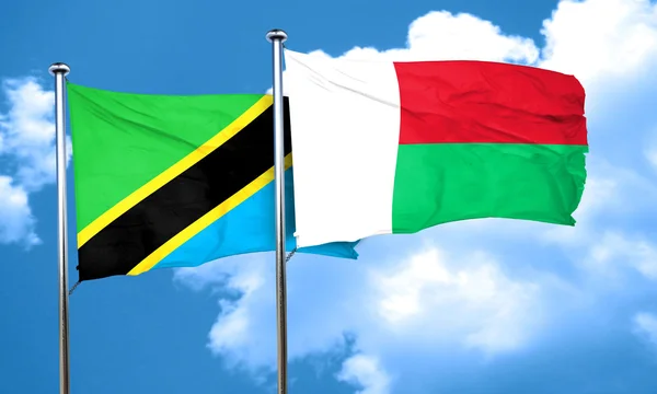 Vlajka Tanzanie vlajky s Madagaskar, 3d vykreslování — Stock fotografie