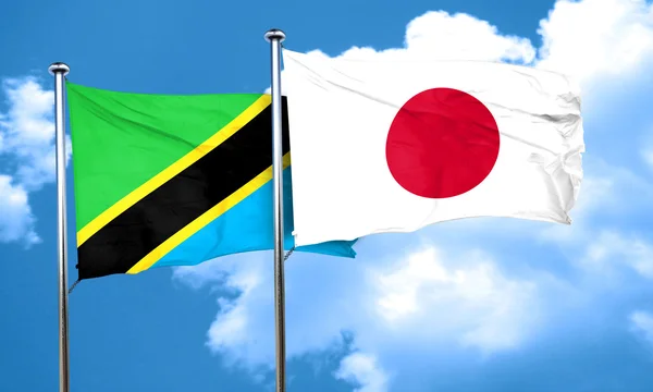 Tanzanian flag with Japan flag, 3D rendering