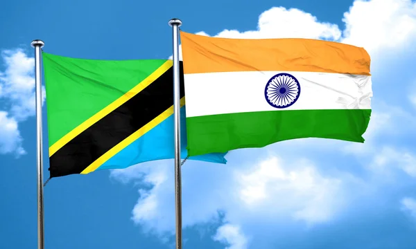 De vlag van de Tanzaniaanse vlag met India, 3D-rendering — Stockfoto