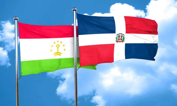 Bandiera Tagikistan con bandiera Repubblica Dominicana, rendering 3D — Foto Stock