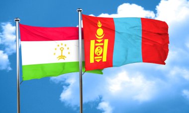 Tacikistan bayrağı ile Moğolistan bayrağı, 3d render