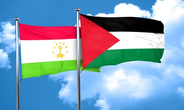 Tacikistan bayrağı Palestine bayrak, 3d render ile
