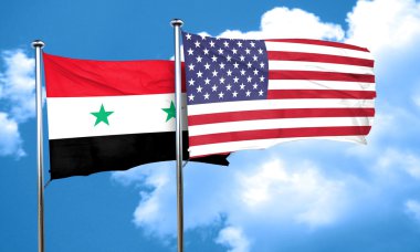 Suriye bayrağı Amerikan bayrağı, 3d render ile