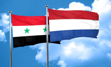 Suriye bayrağı Hollanda bayrağı, 3d render ile