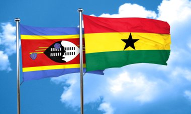 Svaziland bayrak Gana bayrak, 3d render ile