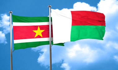 Surinam bayrak Madagaskar bayrağı, 3d render ile