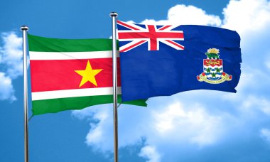 Surinam bayrağı ile Cayman Adaları bayrağı, 3d render