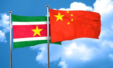 Suriname flag with China flag, 3D rendering clipart