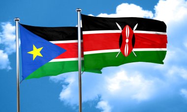 Kenya bayrak, 3d render ile Güney sudan bayrağı