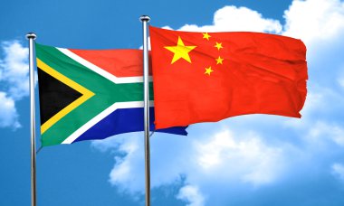 Güney Afrika bayrak Çin bayrak, 3d render ile