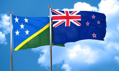 Solomon Adaları bayrağı Yeni Zelanda bayrağı, 3d render ile