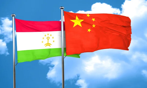 De vlag van Tadzjikistan vlag met China, 3D-rendering — Stockfoto