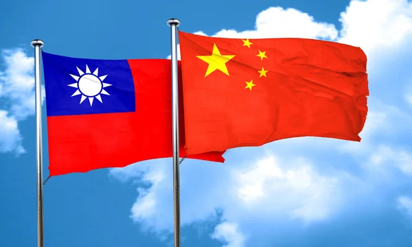 Taiwan flag with China flag, 3D rendering