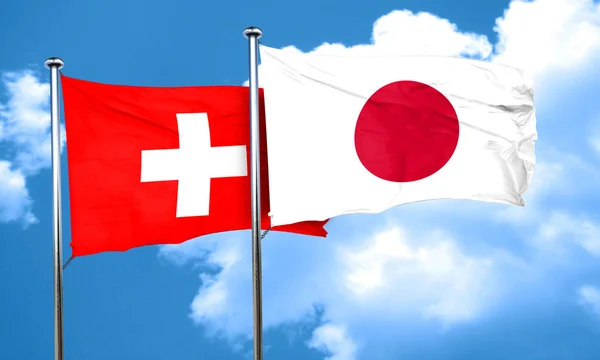 Bandiera svizzera con bandiera giapponese, rendering 3D — Foto Stock