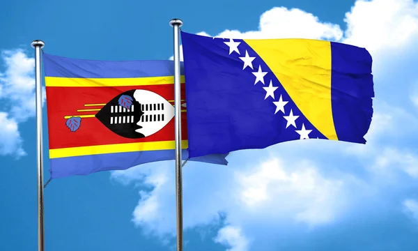 Bandera de Suazilandia con bandera de Bosnia y Herzegovina, representación 3D — Foto de Stock
