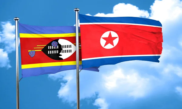 Swaziland flag with North Korea flag, 3D rendering — Stock Photo, Image