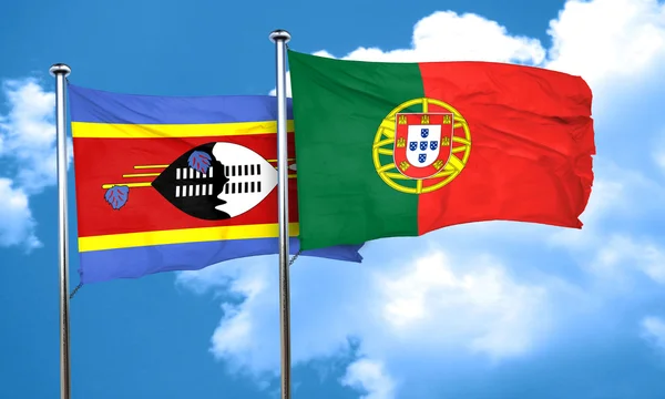 Bandera de Suazilandia con bandera de Portugal, representación 3D — Foto de Stock