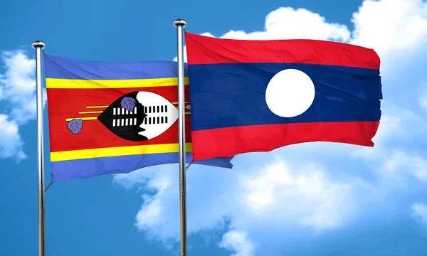 Drapeau Swaziland avec drapeau Laos, rendu 3D — Photo