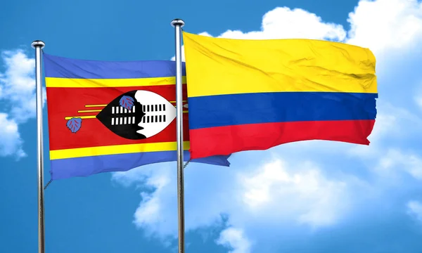 Swaziland flag med Colombia flag, 3D rendering - Stock-foto