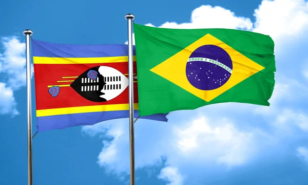 Bandeira da Suazilândia com bandeira do Brasil, renderização 3D — Fotografia de Stock