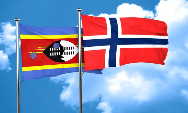 Bandeira da Suazilândia com bandeira da Noruega, renderização 3D — Fotografia de Stock