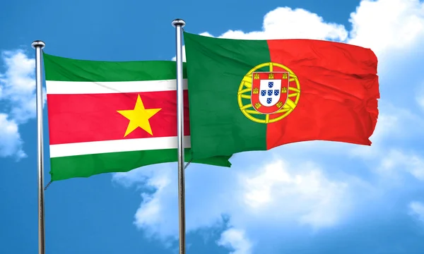 Vlag van Suriname met de vlag van Portugal, 3D-rendering — Stockfoto