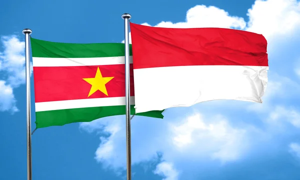 Suriname flag with Indonesia flag, 3D rendering