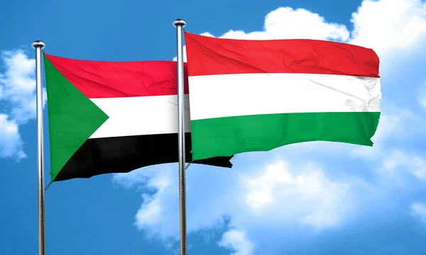 Súdán vlajka s Maďarskem vlajka, 3d vykreslování — Stock fotografie