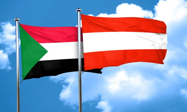 Súdán vlajka s vlajkou Rakouska, 3d vykreslování — Stock fotografie