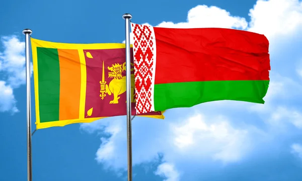 Bandeira do Sri Lanka com bandeira da Bielorrússia, renderização 3D — Fotografia de Stock