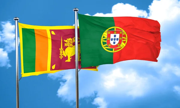 Vlag van Sri lanka met Portugal vlag, 3D-rendering — Stockfoto