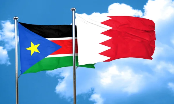 Jižní Súdán vlajka vlajka Bahrajnu, 3d vykreslování — Stock fotografie