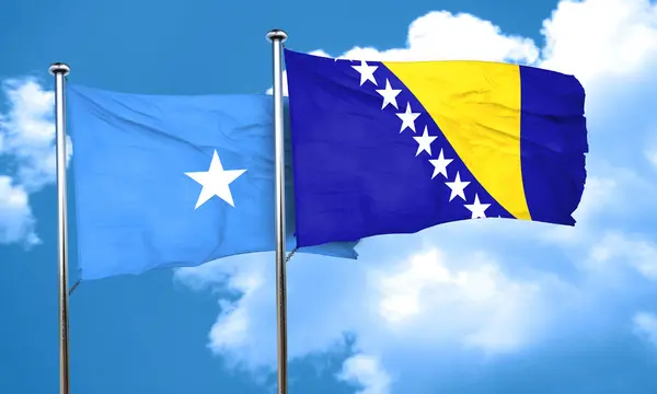 Bandera de Somalia con bandera de Bosnia y Herzegovina, representación 3D —  Fotos de Stock