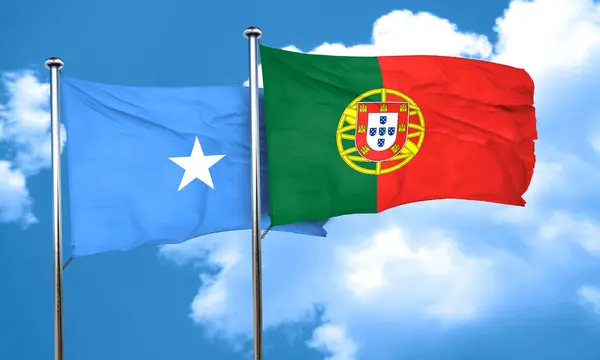 Bandiera Somalia con bandiera Portogallo, rendering 3D — Foto Stock