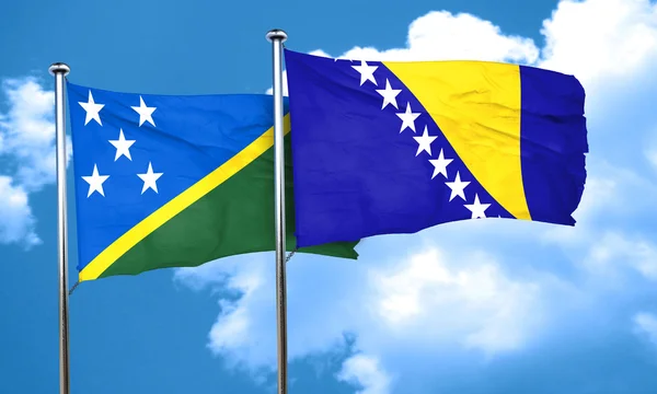 Bandera de las Islas Salomón con bandera de Bosnia y Herzegovina, 3D render — Foto de Stock