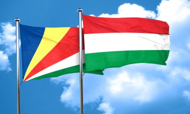 Seyşel Adaları bayrağı ile Macaristan bayrağı, 3d render