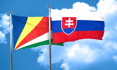 Seyşel Adaları bayrağı ile Slovakya bayrağı, 3d render