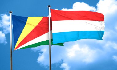 Seyşel Adaları bayrağı Lüksemburg bayrağı, 3d render ile