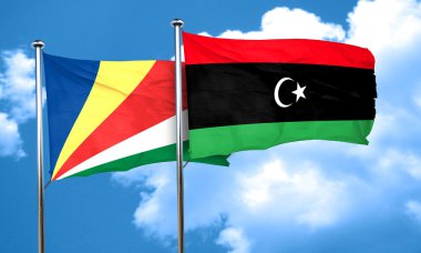 Seyşel Adaları bayrağı Libya bayrağı, 3d render ile