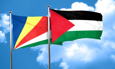 Seyşel Adaları bayrağı Palestine bayrak, 3d render ile