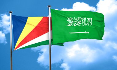 Seyşel Adaları bayrağı ile Suudi Arabistan bayrağı, 3d render