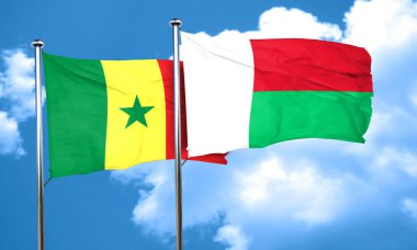 Senegal bayrak Madagaskar bayrağı, 3d render ile
