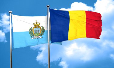 San marino bayrağı Romanya bayrağı, 3d render ile