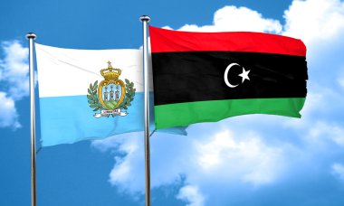 San marino bayrağı Libya bayrağı, 3d render ile