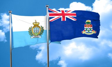 San marino bayrağı ile Cayman Adaları bayrağı, 3d render