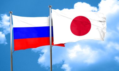 Japonya bayrağı, 3d render ile Rusya bayrağı